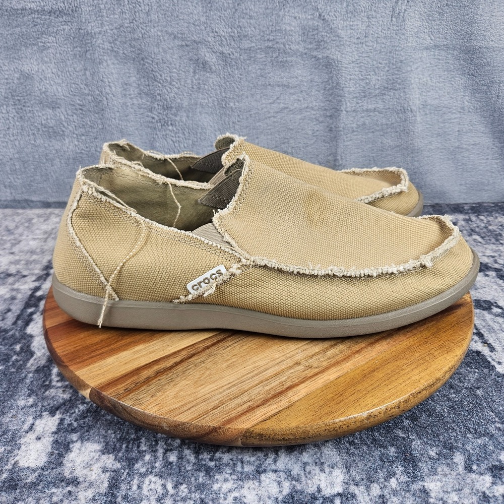 Crocs Santa Cruz Shoes Mens 12 Tan Loafer Canvas Slip On Round Toe Casual 10128